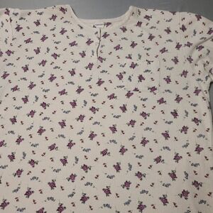 Cherokee Nightgown Women XXXL Cream Floral Waffle Knit Henley Long Sleeve Sleep